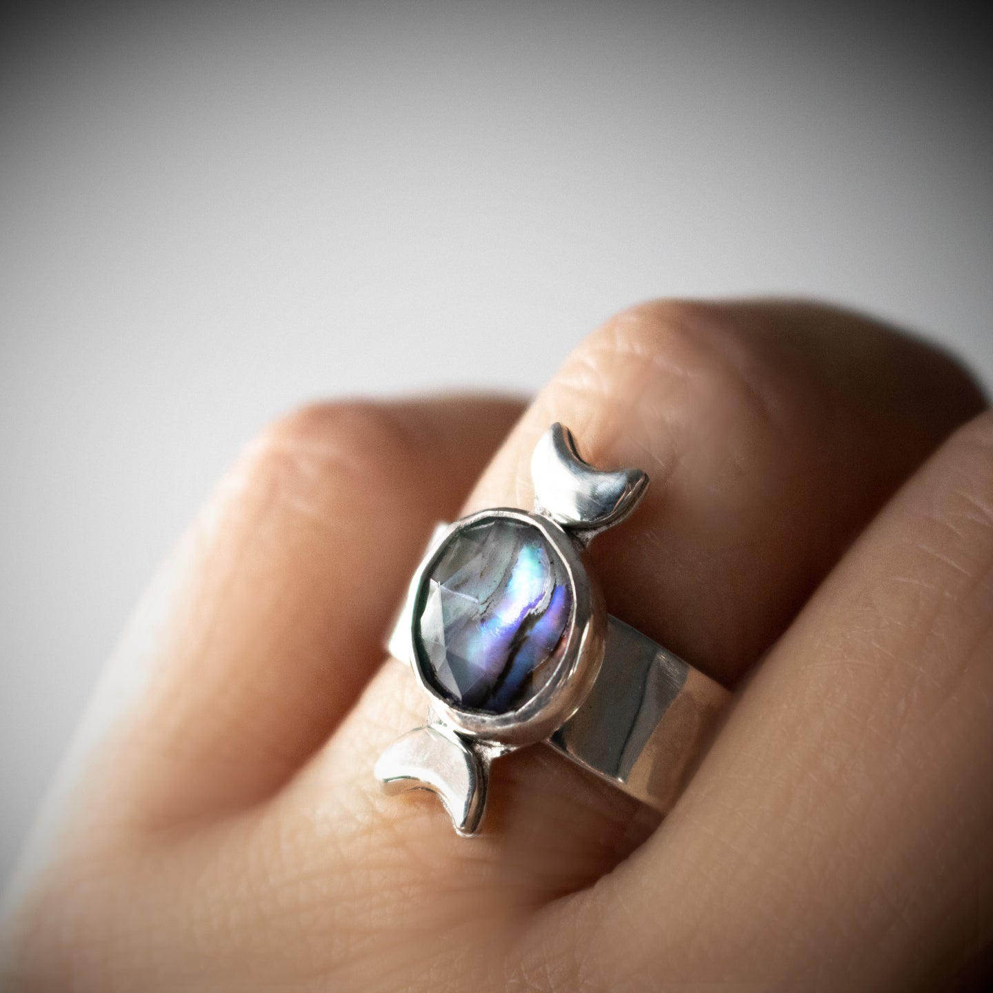 Size 8.5 Faceted Abalone Moon Phase Ring-Womens-LittleGreenRoomJewelry-LittleGreenRoomJewelry